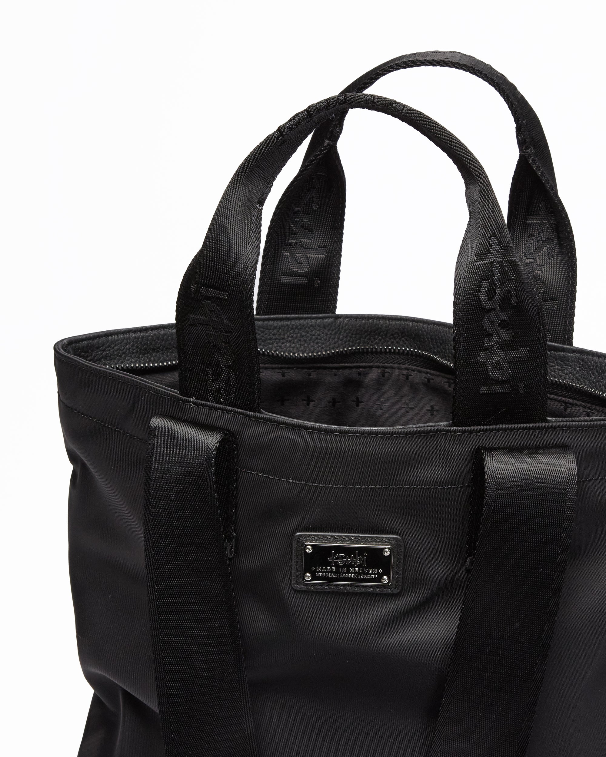  MADE IN HEAVEN NYLON LEATHER TOTE BLACK BAGS