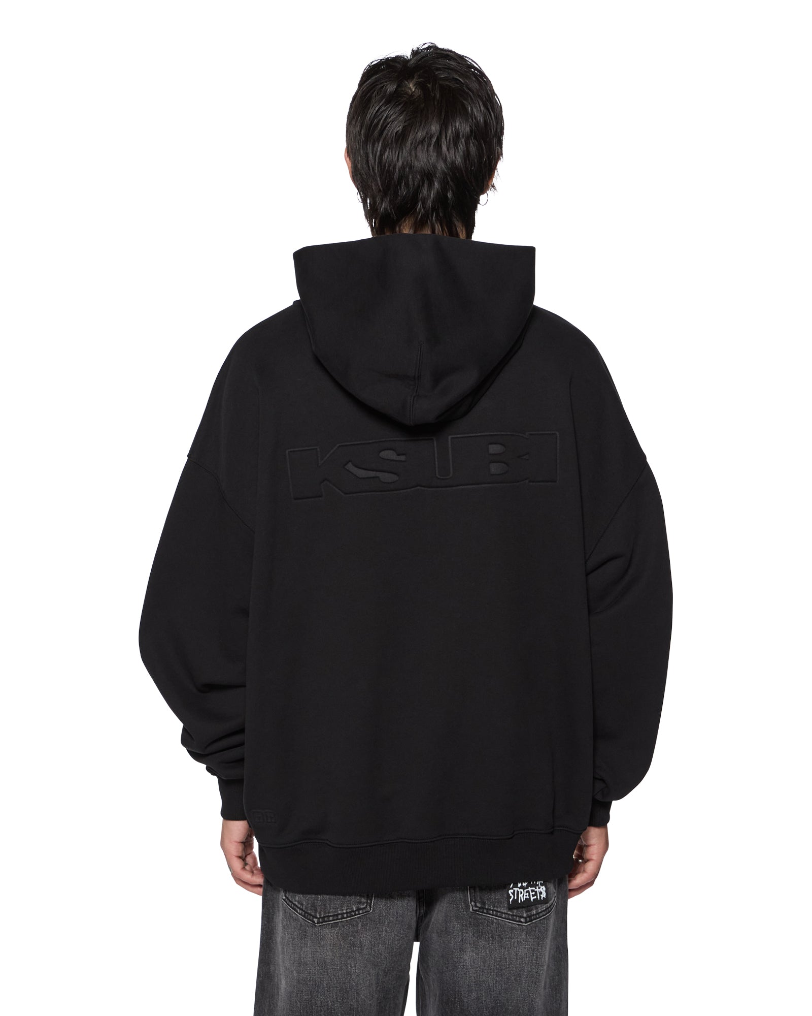 MENS  INTRUDER EKCESS HOODIE JET BLACK OVERSIZED FLEECE