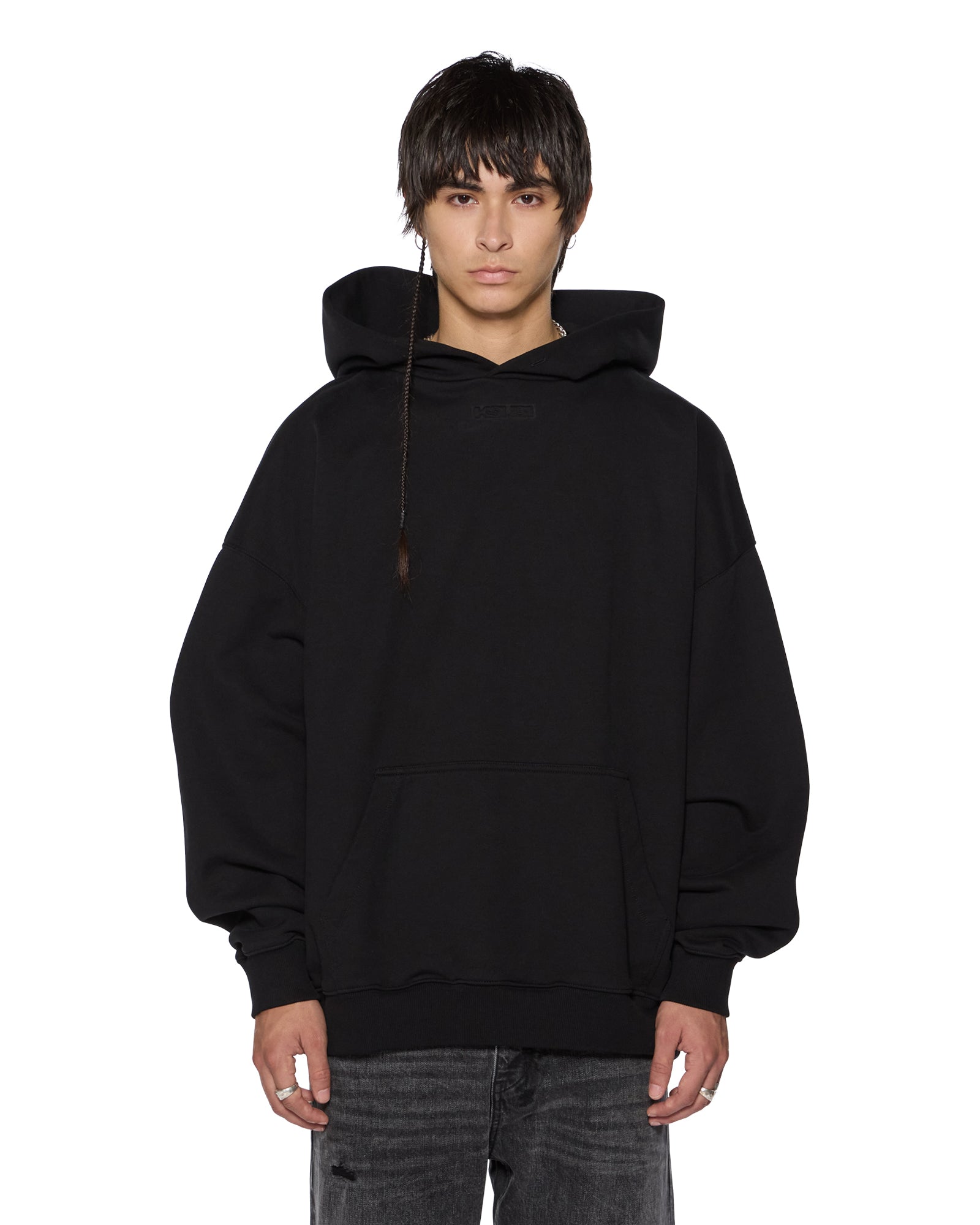 MENS INTRUDER EKCESS HOODIE JET BLACK OVERSIZED FLEECE