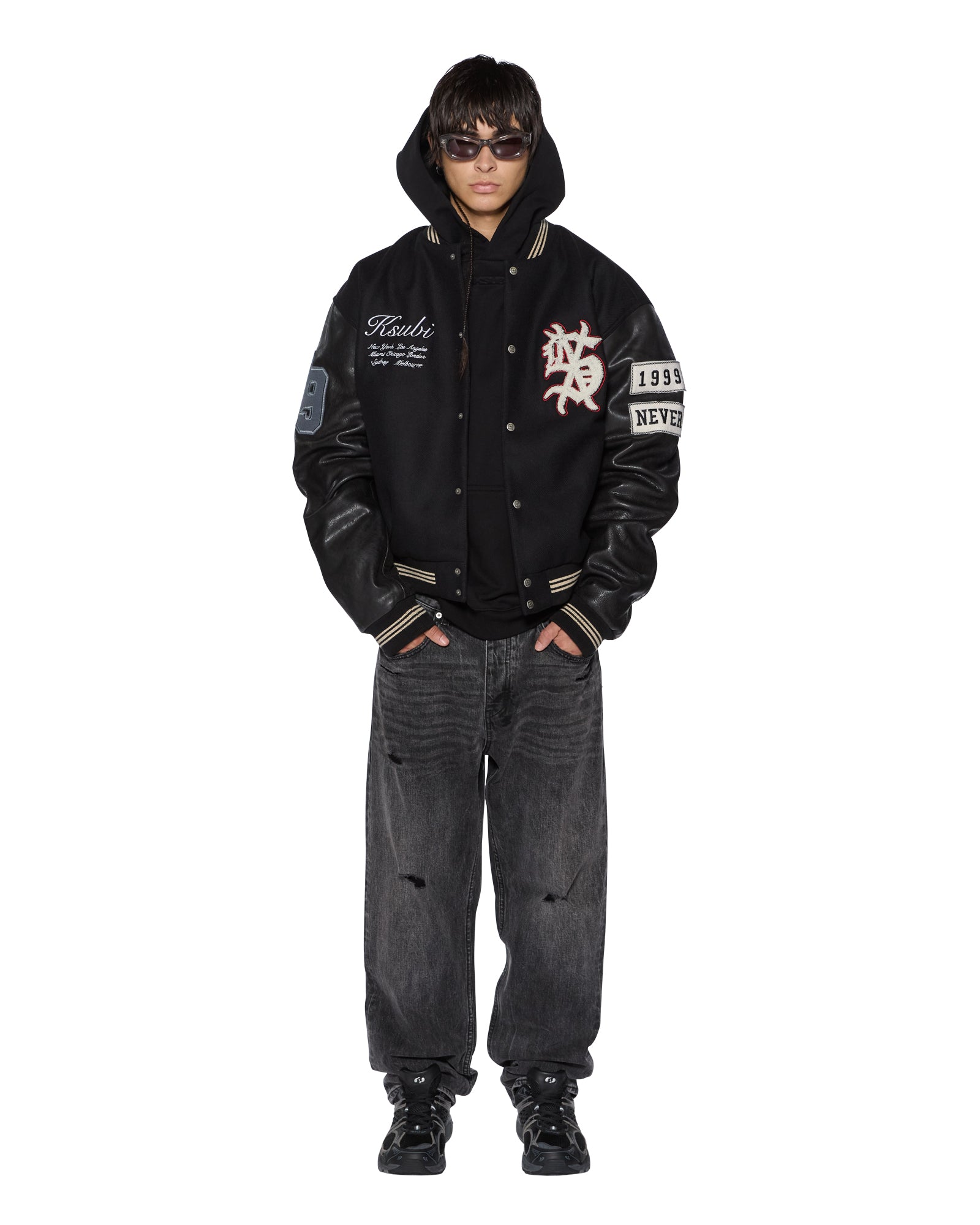 MENS  PLAYOFF VARSITY JACKET BLACK OVERSIZED JACKETS