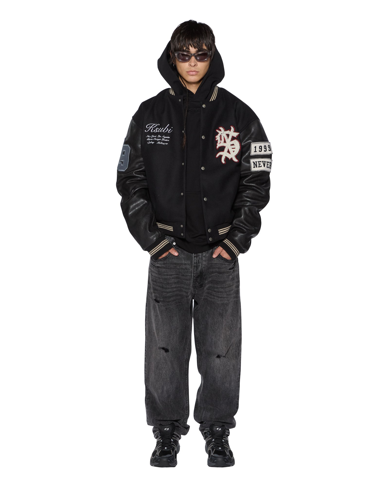 MENS  INTRUDER EKCESS HOODIE JET BLACK OVERSIZED FLEECE