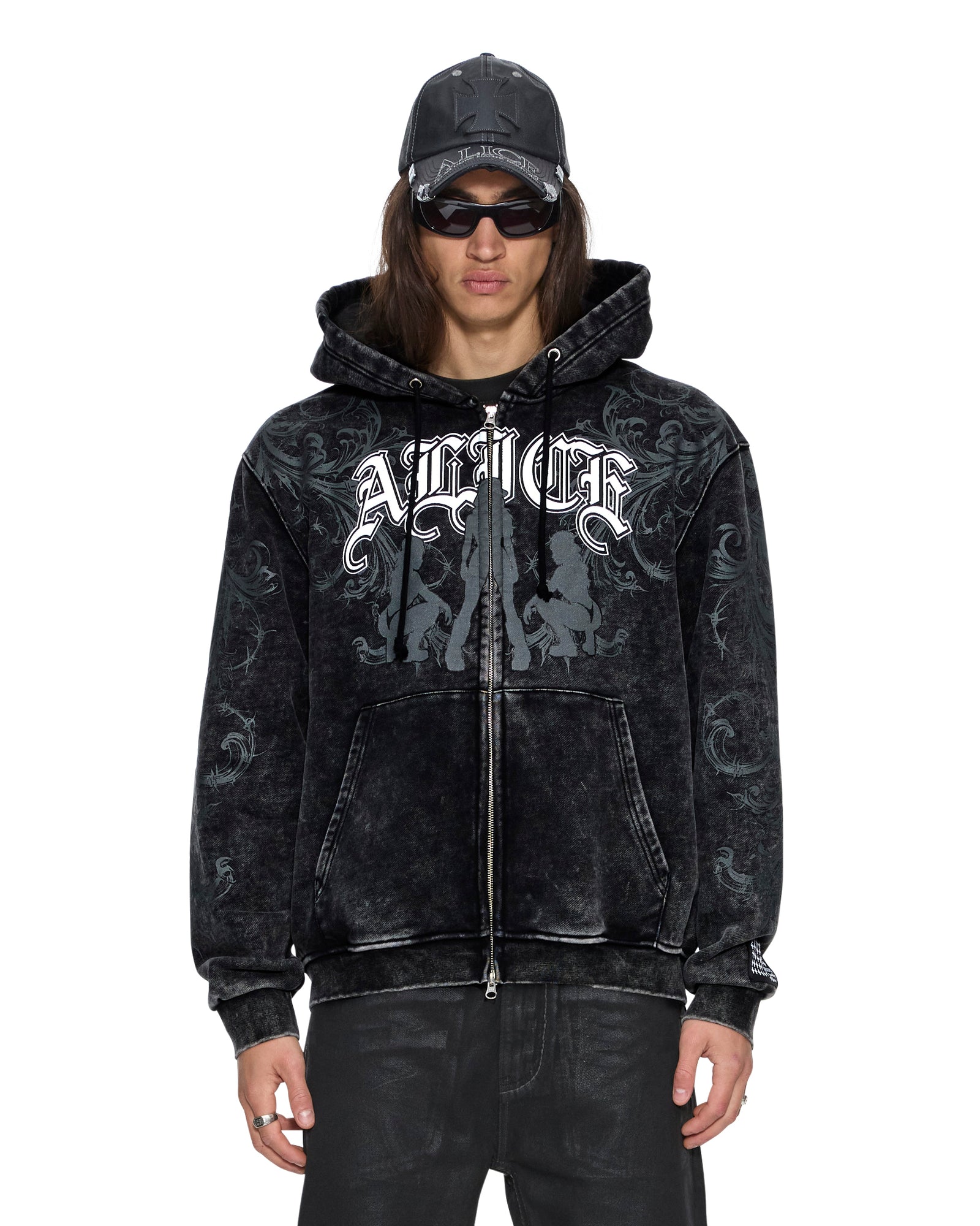 MENS KSUBI X ALICE HOLLYWOOD GRAPHIC ZIP HOODIE BLACK JACKETS
