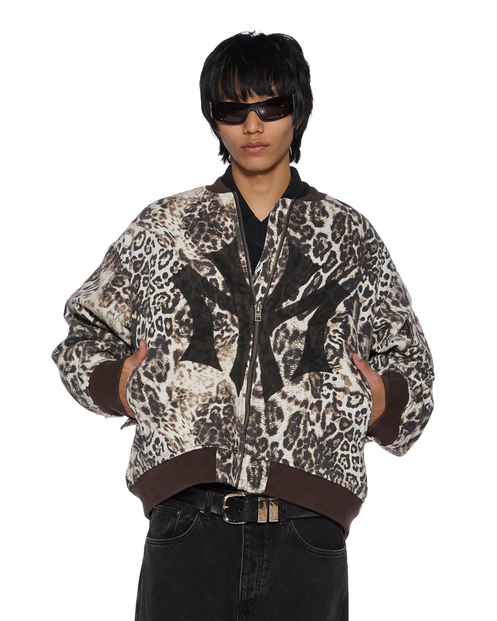 WOMENS  MOWALOLA BOMBER CHEETAH TRASHED OVERSIZED JACKETS
