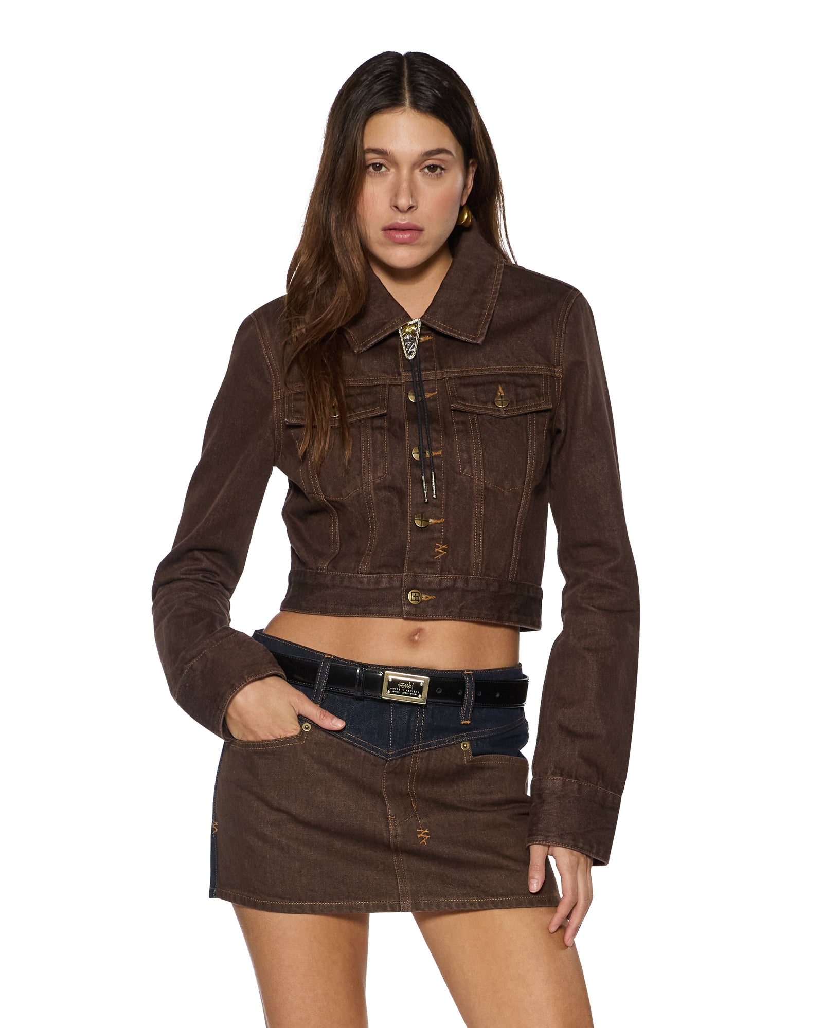 WOMENS SLIM TRUCKER SADDLE BROWN SLIM JACKETS
