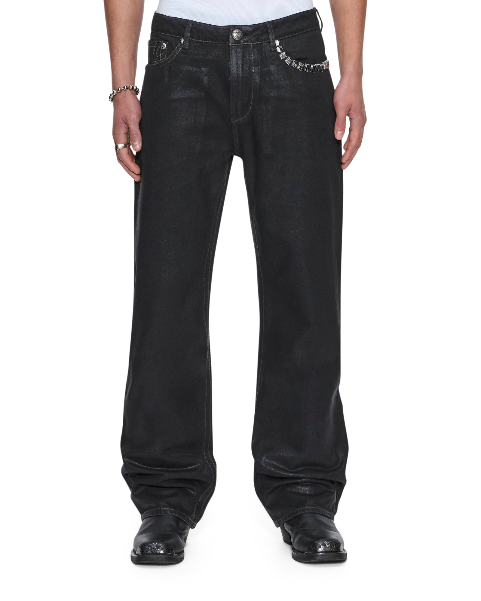 MENS KSUBI X ALICE HOLLYWOOD TORO BLACK WAX BOOTCUT DENIM JEANS