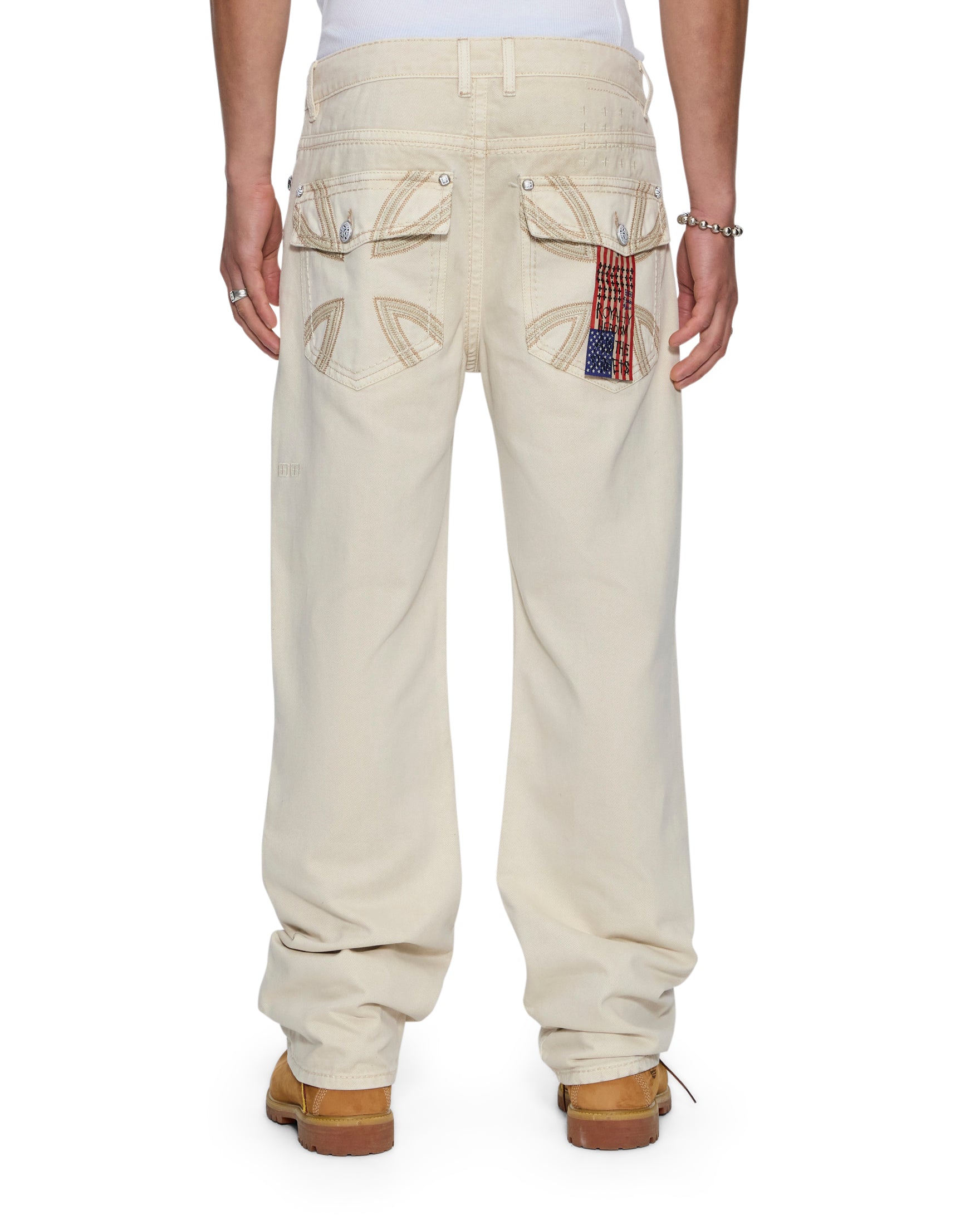 MENS  KSUBI X ALICE HOLLYWOOD TORO IVORY BOOTCUT DENIM JEANS