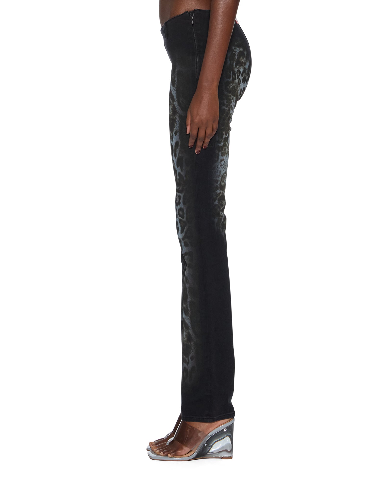 WOMENS  MOWALOLA JEAN BLACK CHEETAH SLIM DENIM JEANS