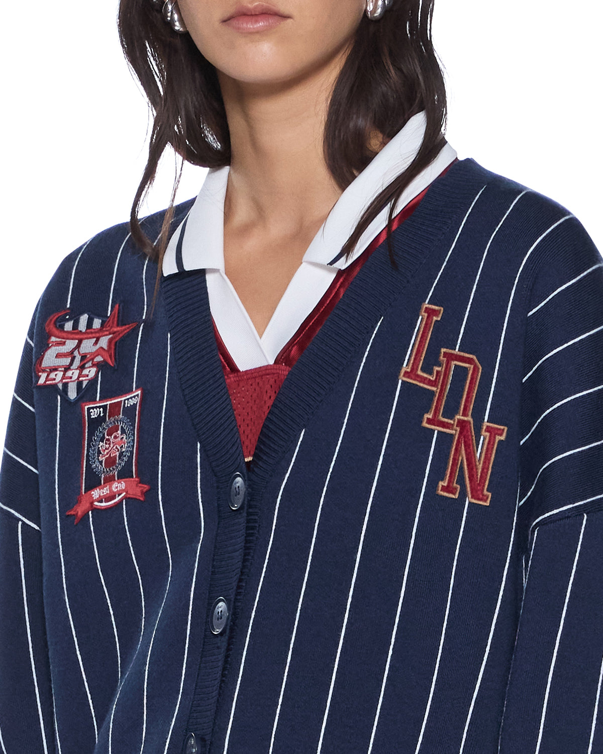 DEAN CARDIGAN NAVY PINSTRIPE