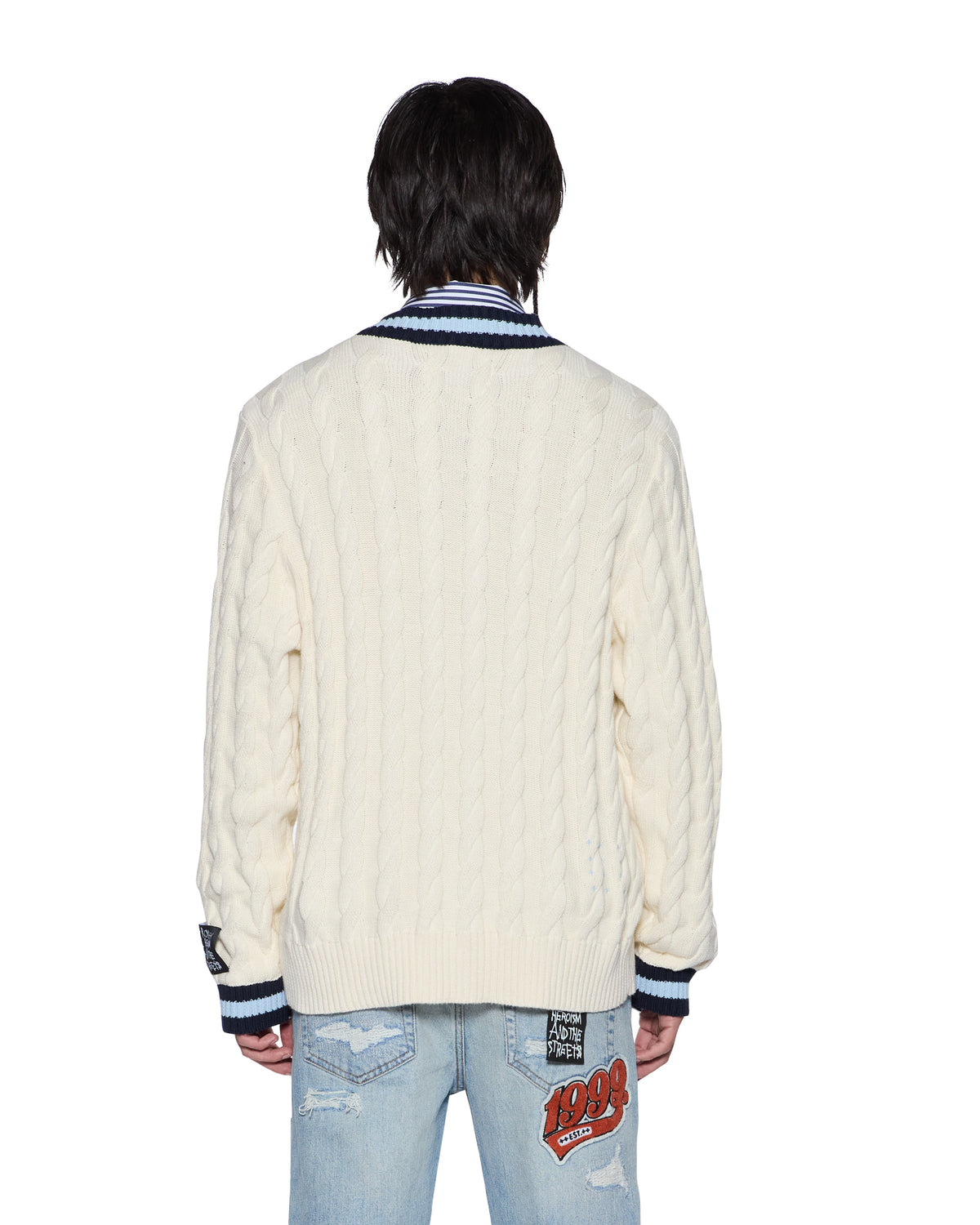 PRINCETON CABLE KNIT V NECK VINTAGE WHITE