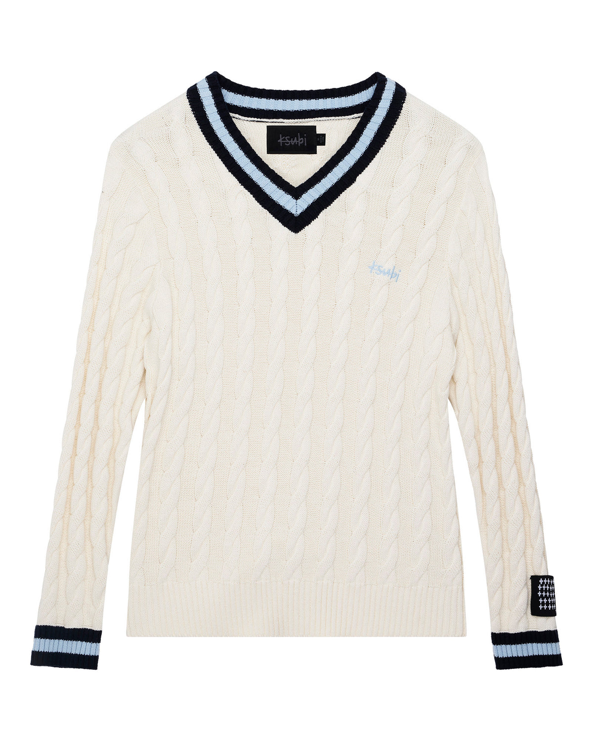 PRINCETON CABLE KNIT V NECK VINTAGE WHITE