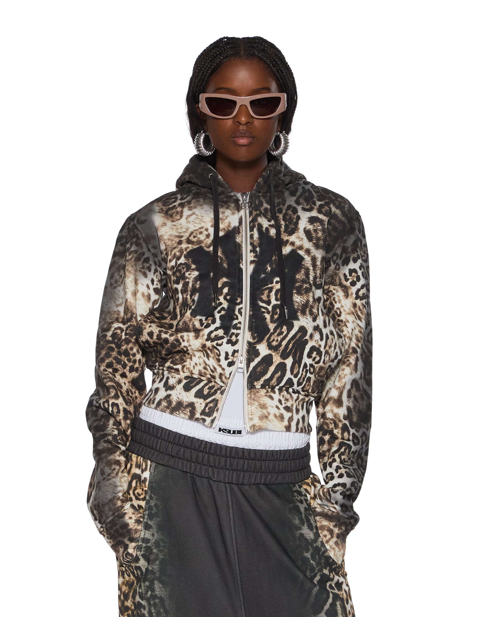 WOMENS  MOWALOLA ZIP HOODIE CHEETAH SLIM FLEECE