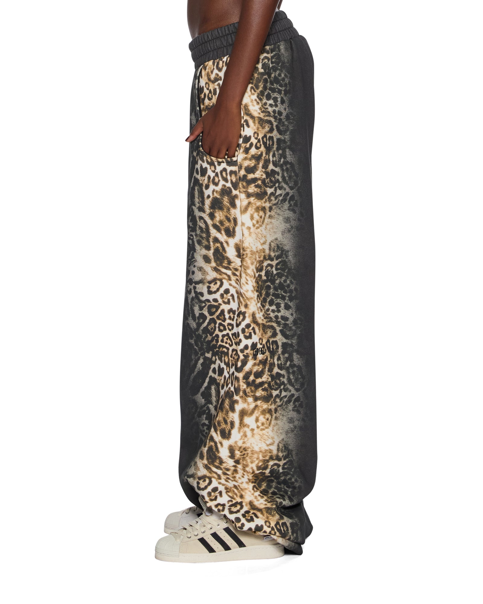 WOMENS  MOWALOLA TRAKPANT BLACK CHEETAH WIDE PANTS