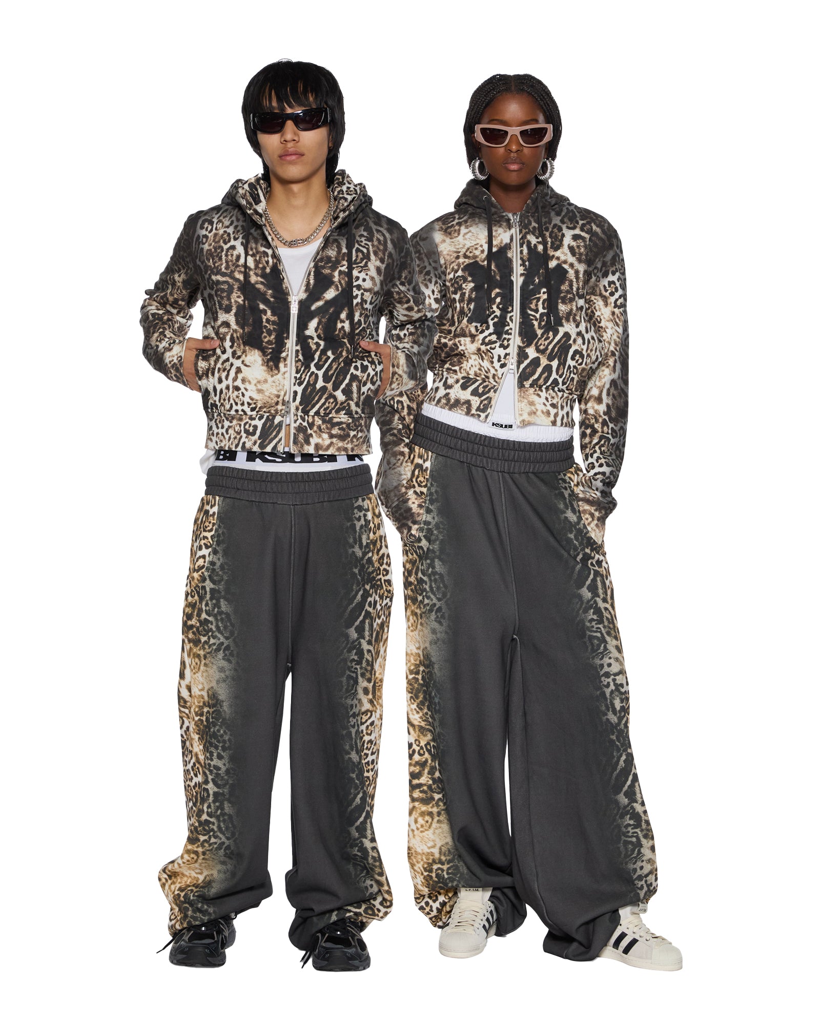 WOMENS MOWALOLA TRAKPANT BLACK CHEETAH WIDE PANTS