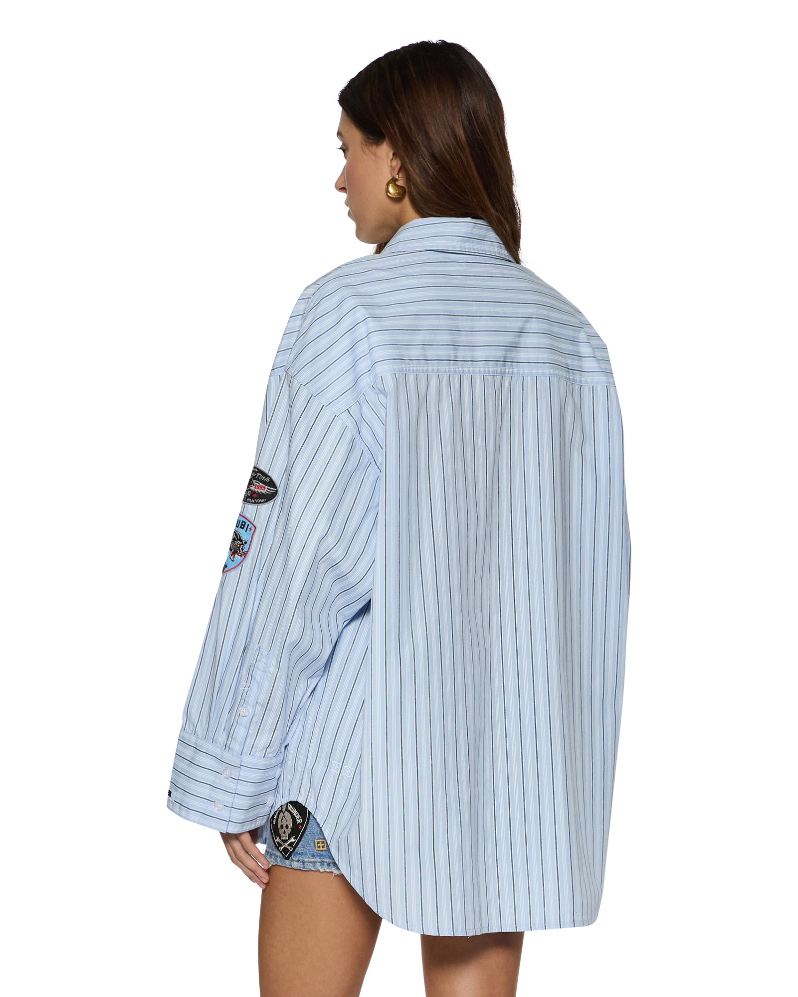 WOMENS  ASTRA LS SHIRT BLUE STRIPE BADGE OVERSIZED SHIRTS