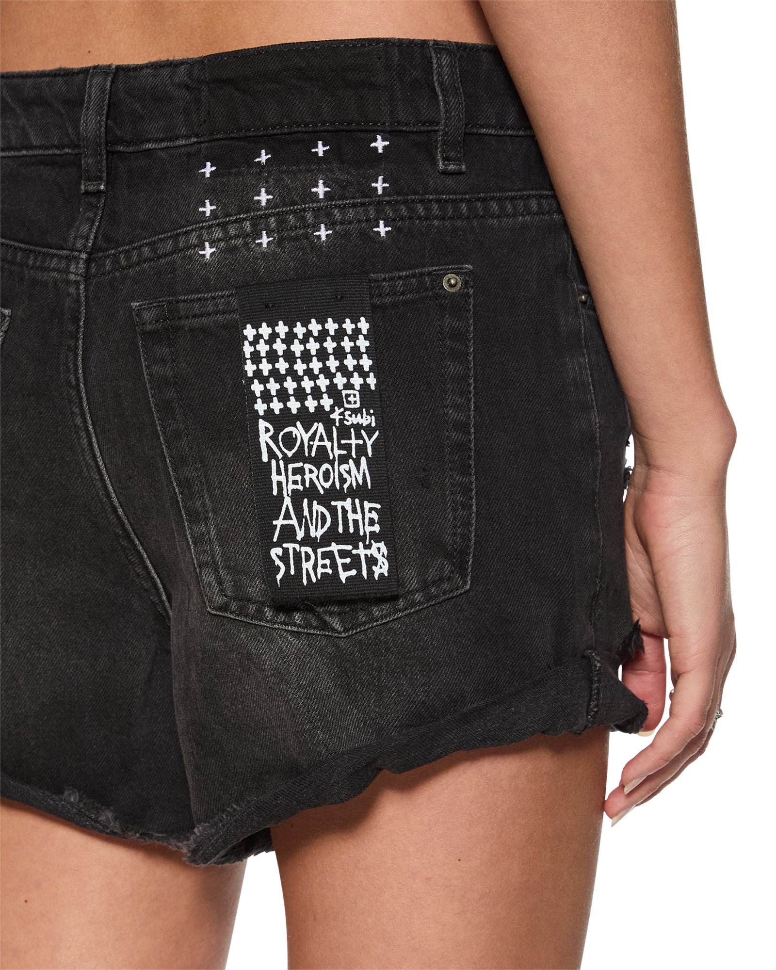 WOMENS ROLLIN OUT SHORT TRASHED BLACK RELAXED WALKSHORTS
