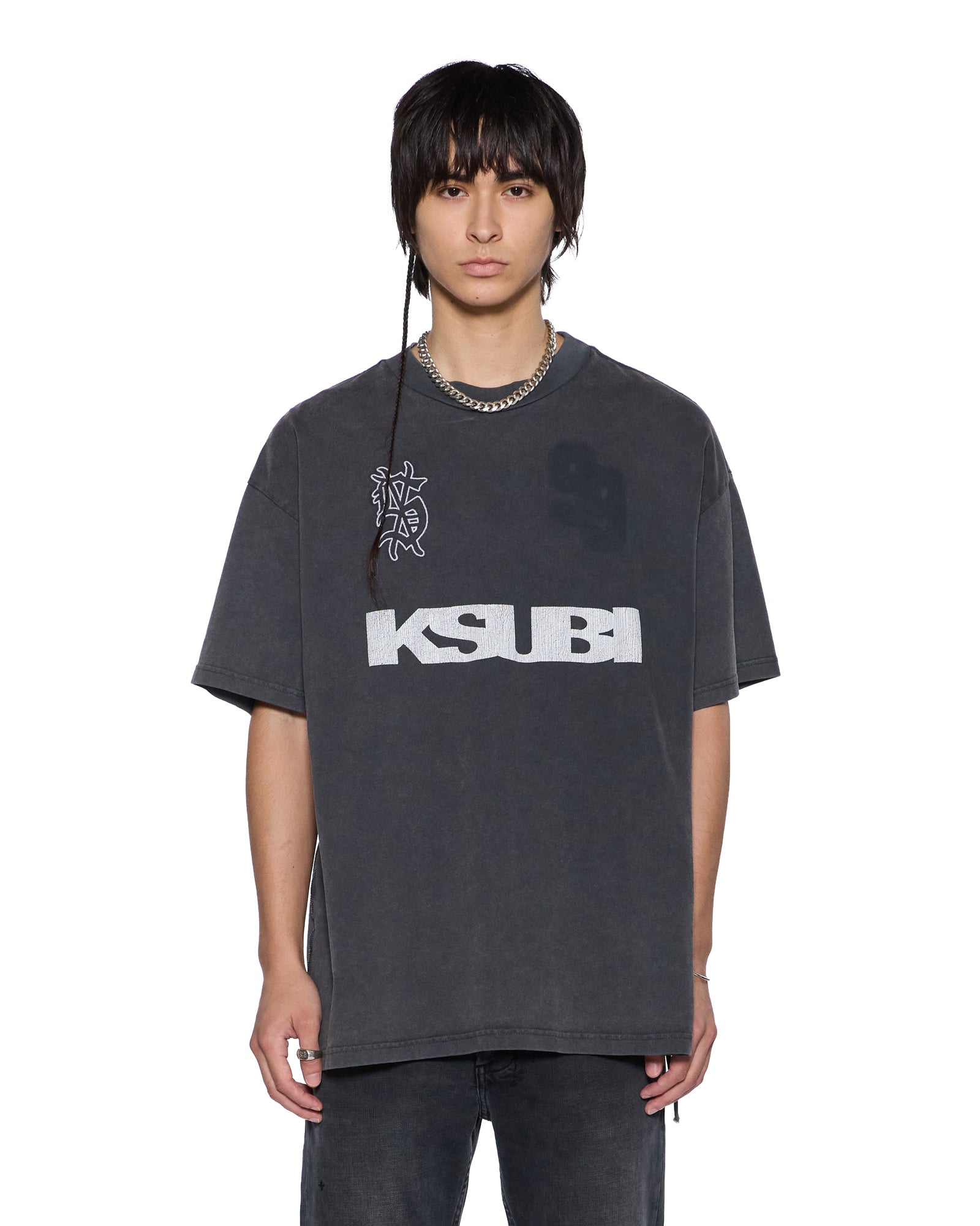 MENS RUGGED EKCESS SS TEE BLASTED BLACK OVERSIZED TEES