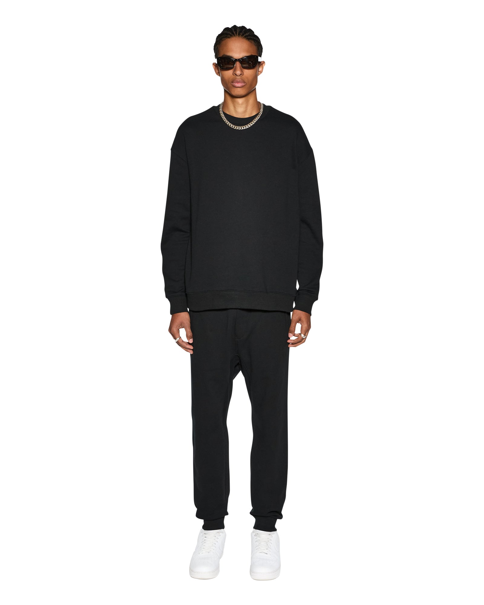 MENS 4 X 4 BIGGIE CREW JET BLACK OVERSIZED FLEECE