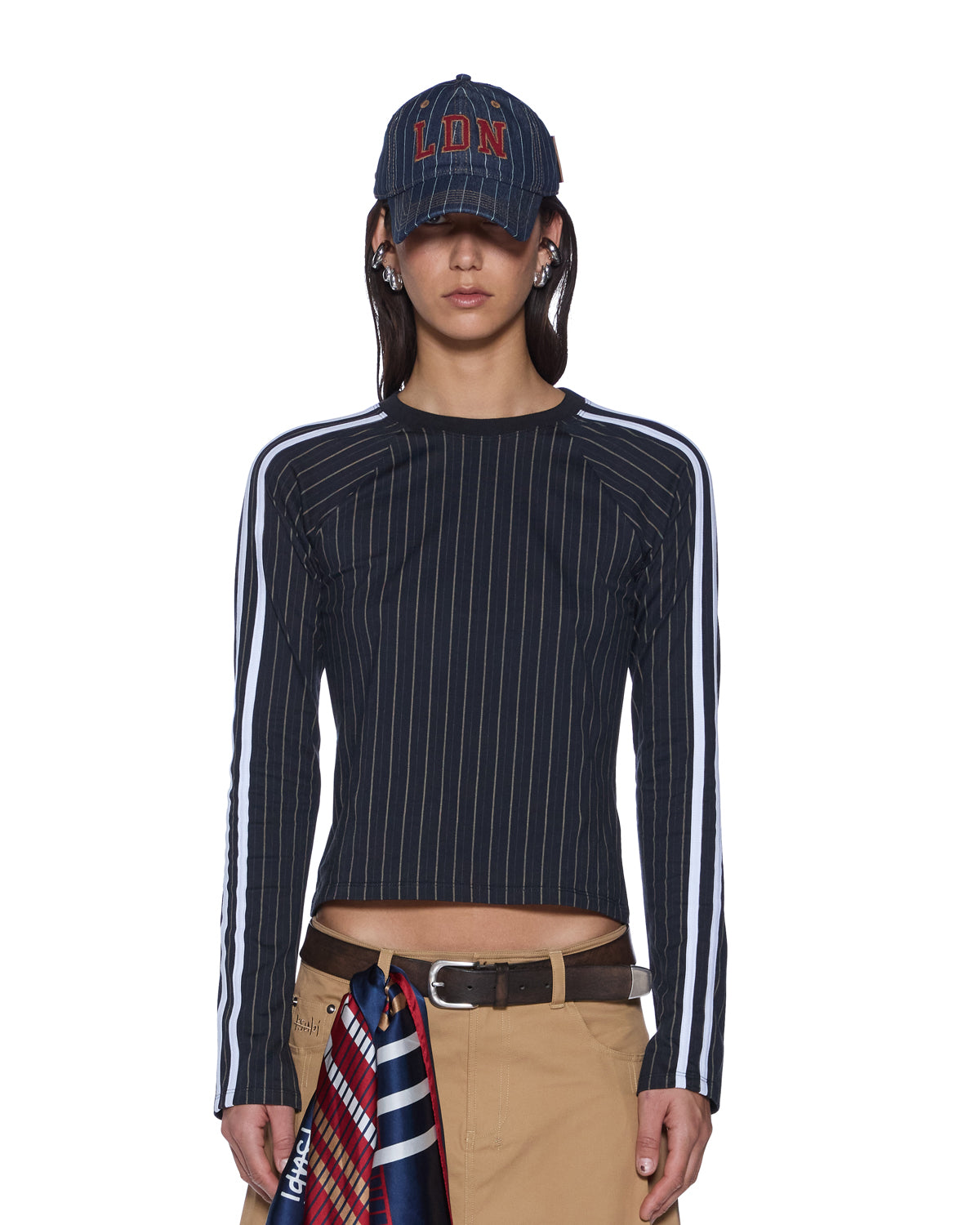 PORTER LS TOP BLACK PINSTRIPE