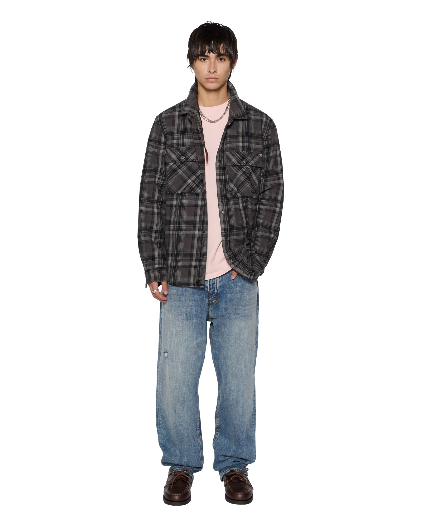 MENS SNAKEBITE SHIRT CHECK CHARCOAL REGULAR SHIRTS